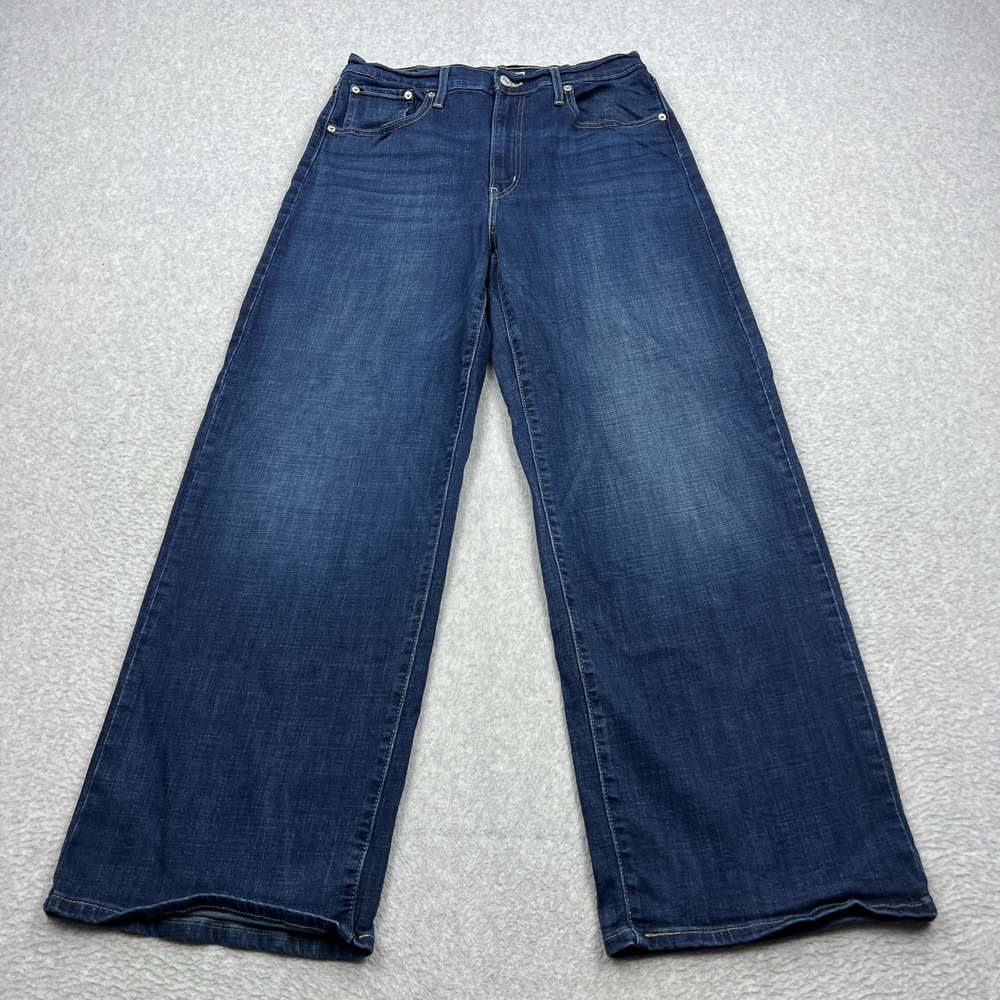Levi's High-Rise Wide Leg Jeans Womens 30 Blue Dark Wash Stretch Denim Y2K AB513